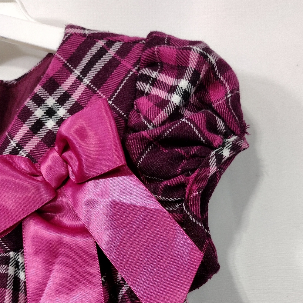 Bonnie Jean Metallic Plaid Dress Girls 5 Pink Babydoll Princess Holiday Party - Picture 3 of 8